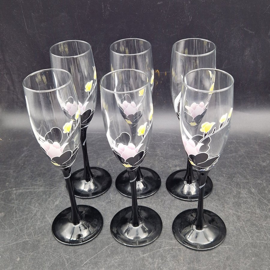 6 st Glas Champagneglas - Luminarc France Domino Anais 80-tal