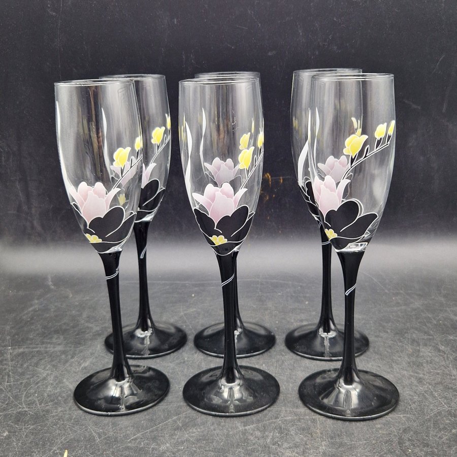 6 st Glas Champagneglas - Luminarc France Domino Anais 80-tal