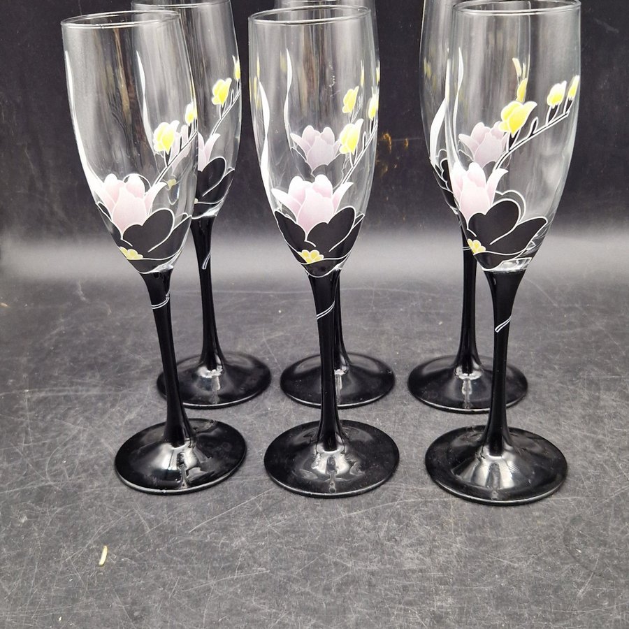 6 st Glas Champagneglas - Luminarc France Domino Anais 80-tal