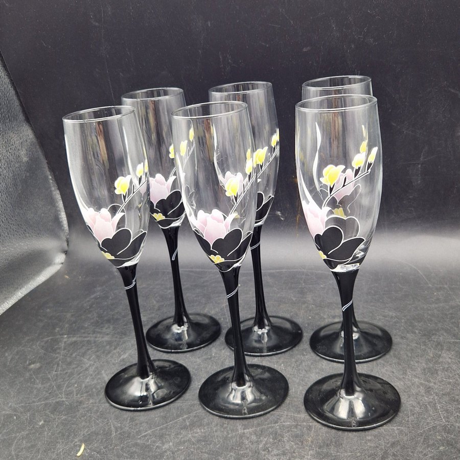 6 st Glas Champagneglas - Luminarc France Domino Anais 80-tal