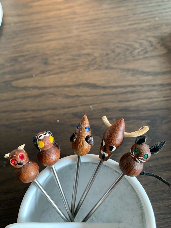 Scandinavian design retro 5 teak animal picks cocktail pinnar