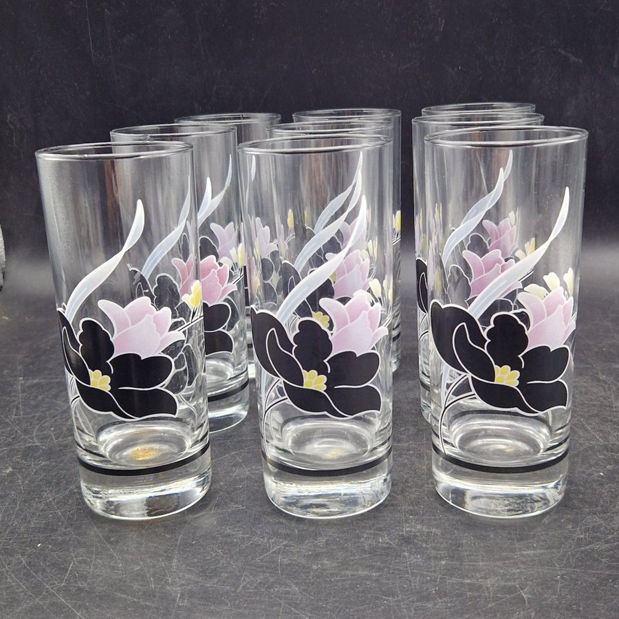 9 st Glas Grogglas Highballglas - Luminarc France Domino Anais 80-tal