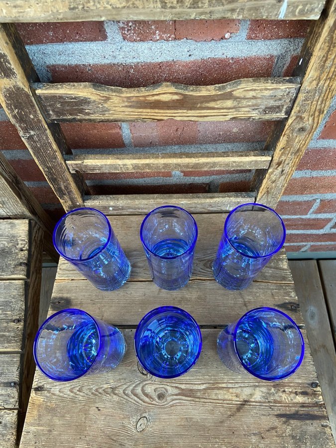 Vintage Blå Italienska Highball Glas Rocco Bormioli Retro Drinkglas Dricksglas