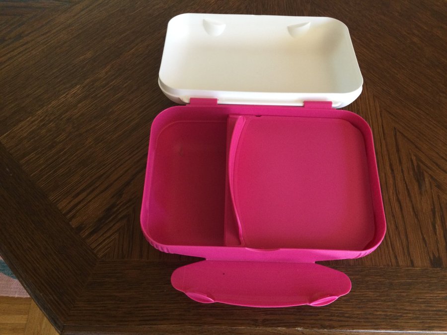 Unik Tupperware lunchbox med mellanväggar och med motiv av Brownie Wise