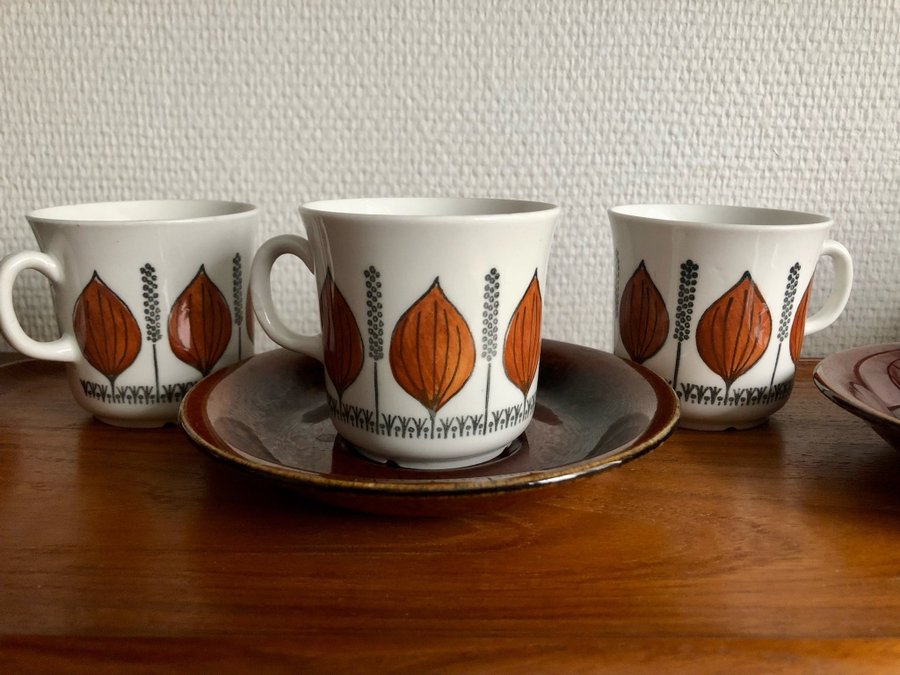 3st GROBLAD kaffekoppar Upsala Ekeby Gefle Retro 50-tal Barbro Löfgren Örtedal