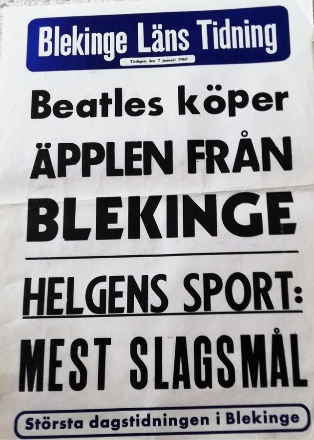 Beatles äpplet konstglas design Benito Marcolin etikettmärkt FM Ronneby