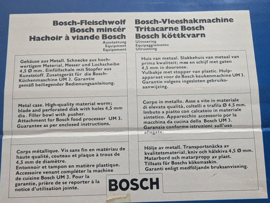 Bosch Köttkvarn FW/UM3