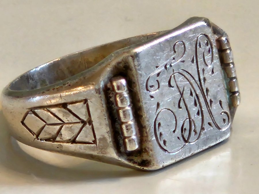 VINTAGE RING SILVER BELGIEN MONOGRAM JN/FN A 900 belgium silver marks