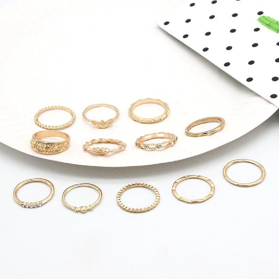 12-Pack Vintage guld Ringar - Zinc Alloy - Olika Former  Mönster