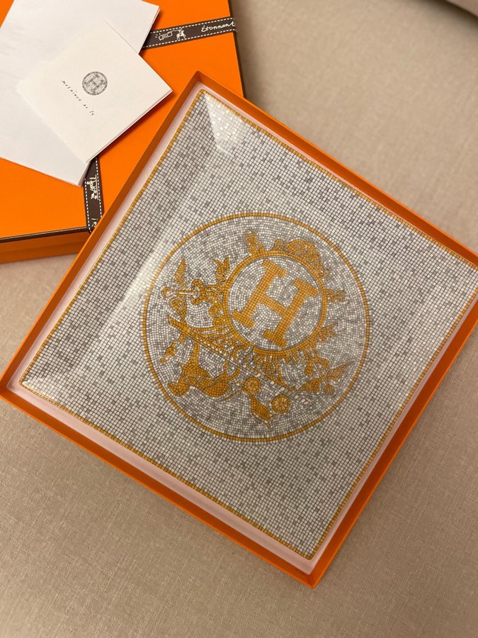 HERMES Mosaique Au 24 Gold Square Plate n°5 Porslin/Tray/Bricka