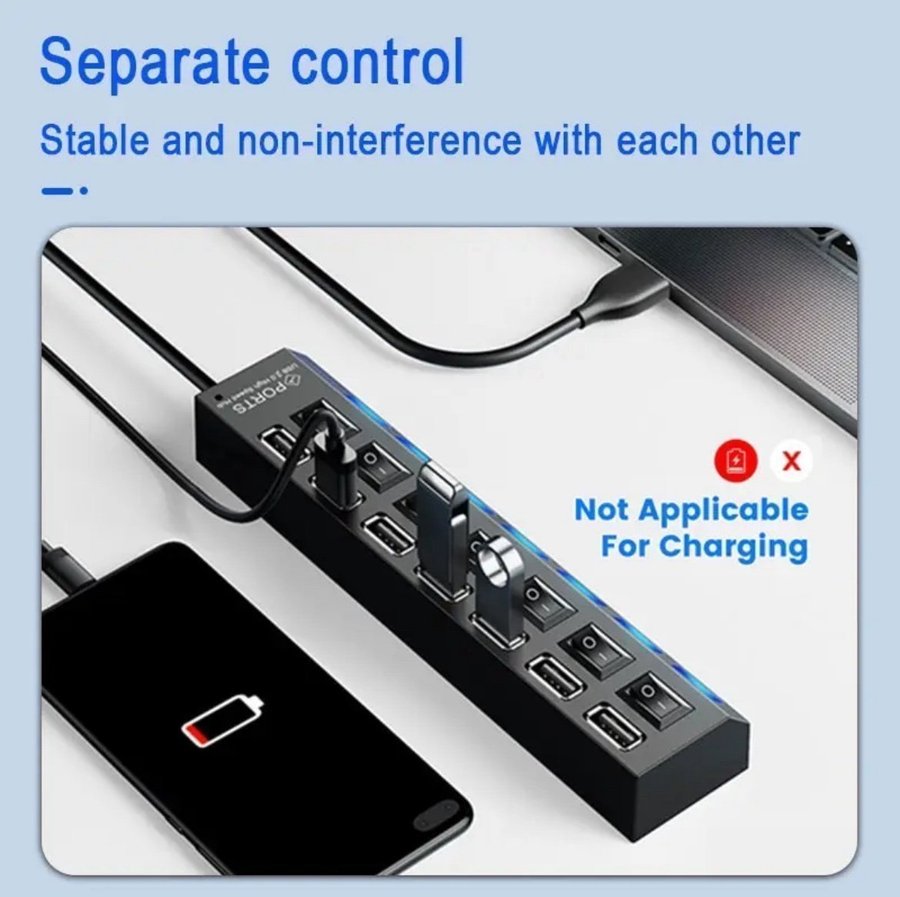 7 Port Usb Splitter Bärbar stationär dator Expander Multifunktionell Hub