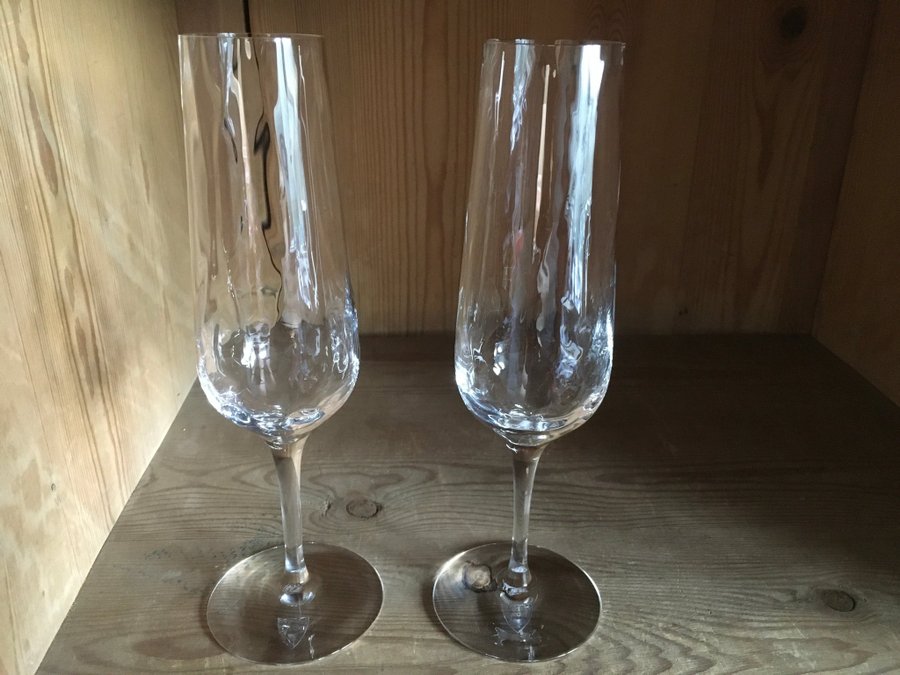 2 champagne glas Orrefors Gott skickOptikblåsta? H:23cm D: 45cm Klart glas