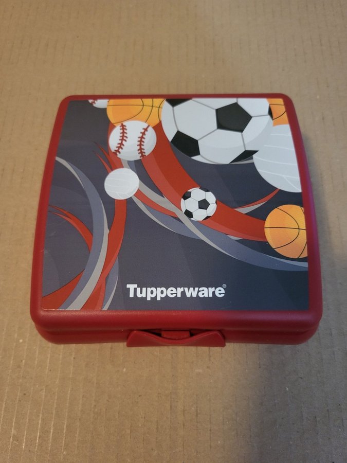 Tupperware Sandwichbox, vinröd med bollar, HELT NY!