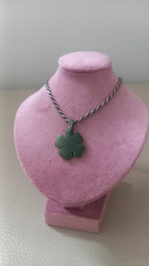 Silver halsband with Jade four-leaf clover pendant (925) Sterling Silver