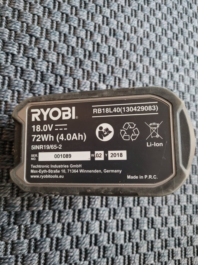 Ryobi 18V 4.0Ah batteri