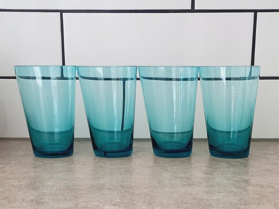 Dricksglas Iittala? 4 Turkos Blå Glas Oregelbunden Form Tunnare Glaskvalitet