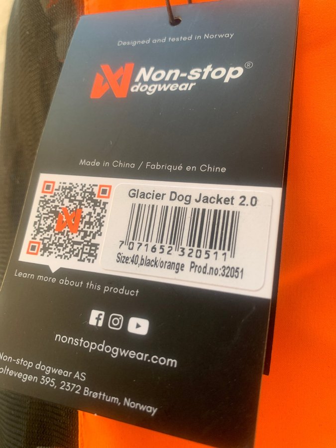 Non-stop dogwear glacier jacket 20 storlek 40 Svart orange Ny