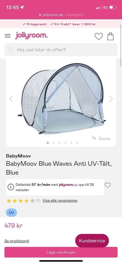 BabyMoov Blue Waves Anti - UV Tält