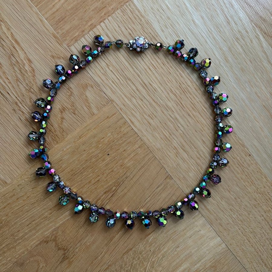 Vintage halsband från 1950-talet Aurora Borealis, slipade glaspärlor