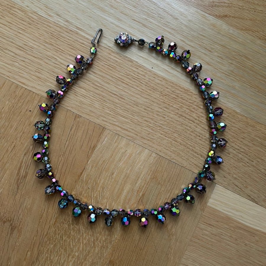 Vintage halsband från 1950-talet Aurora Borealis, slipade glaspärlor