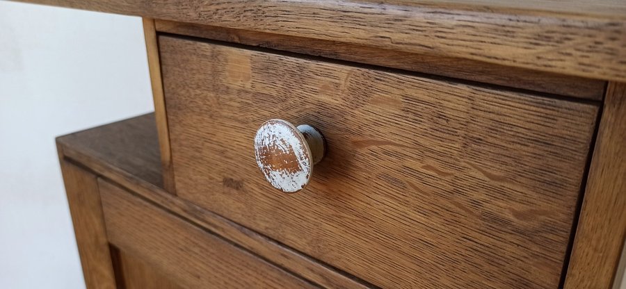 Vintage Wooden Cabinet with Mushroom Design.