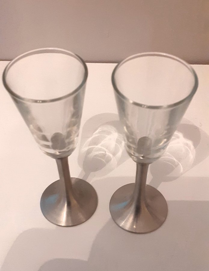 Snappsglas shotglas glas med tennfot 2 st Selangor Pewter Retro