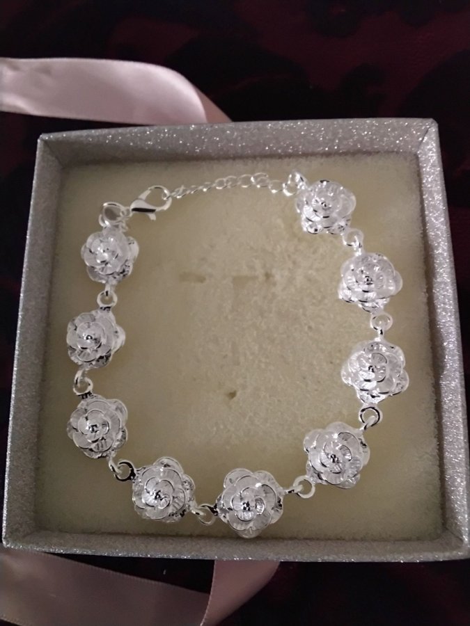 Silverarmband sterling 925, blommor, silverpläterat 925 stämplat