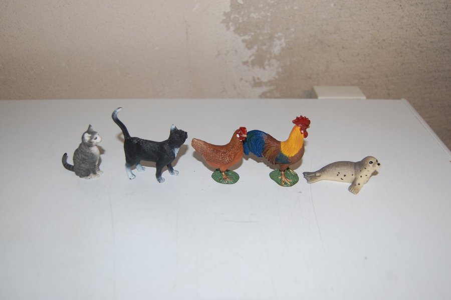 Schleich katter, höna, tupp och sälkut