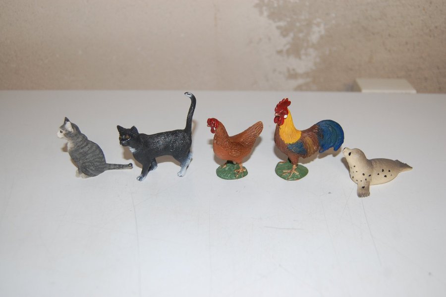 Schleich katter, höna, tupp och sälkut