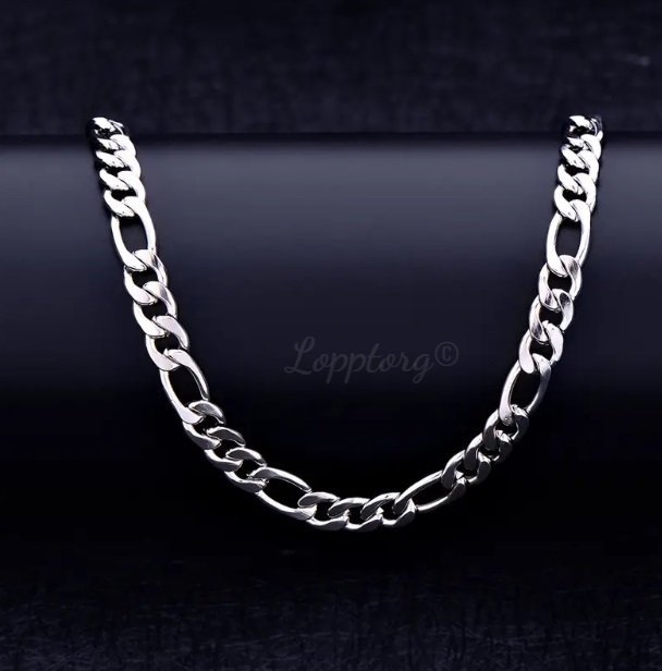 55cm 8mm kedja silver länk figaro halsband chain stål kedje pläterad pansar