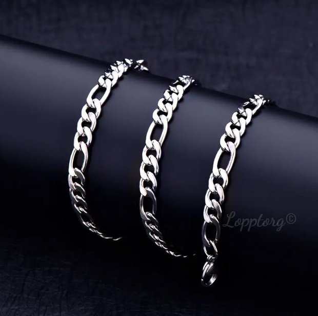 55cm 8mm kedja silver länk figaro halsband chain stål kedje pläterad pansar