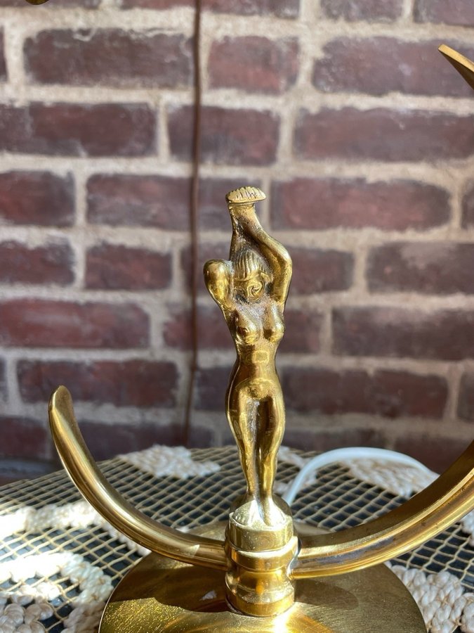 Ystad metall Art Deco bordslampa med kvinnofigur