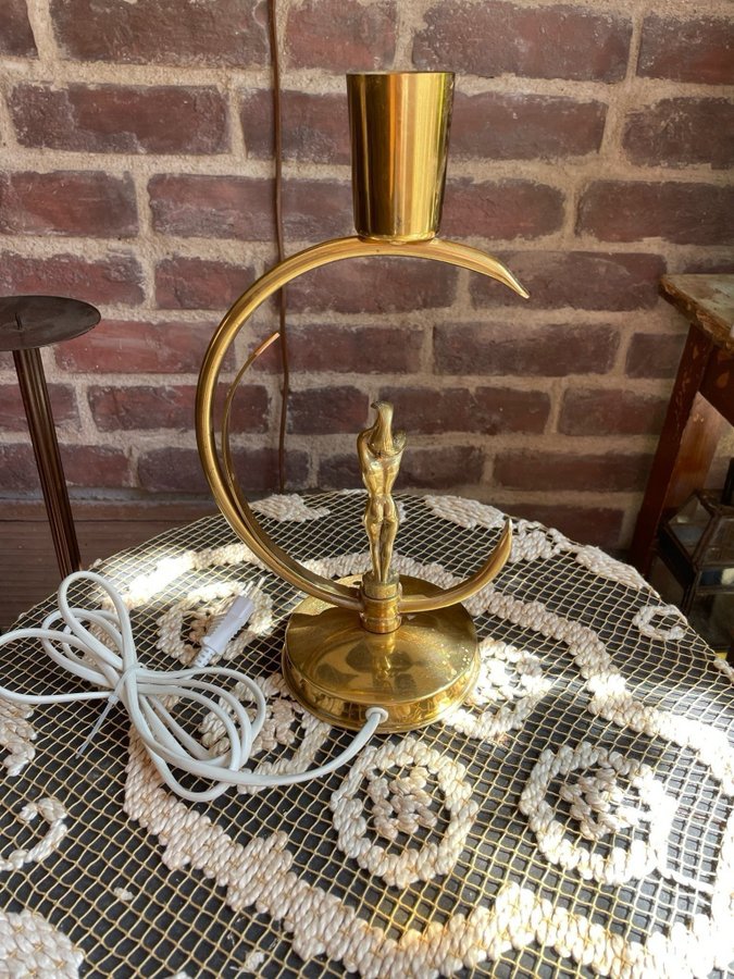 Ystad metall Art Deco bordslampa med kvinnofigur