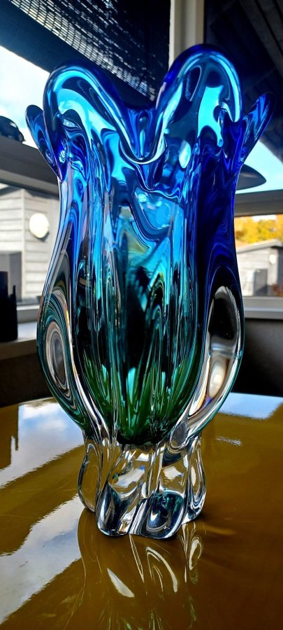 Gorgeous blue  turquise vase by Josef Hospodka , Czechoslovakia 1960's