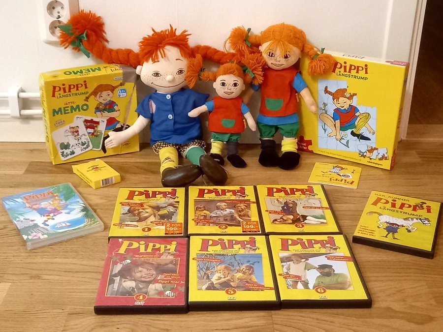 Stort Pippi långstrump paket av dockor spel,PC spel, dvd och pussel.