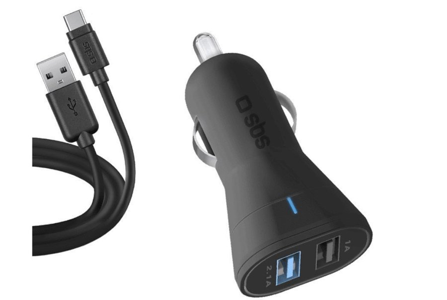 Mobil Billaddare med 2 USB-portar och USB-C-kabel(6st)