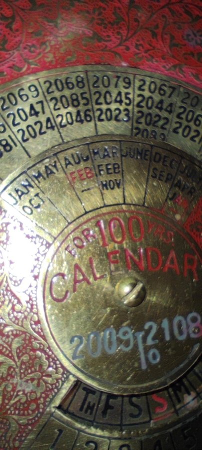 Kalender för 100 år i mässing 2009-2108