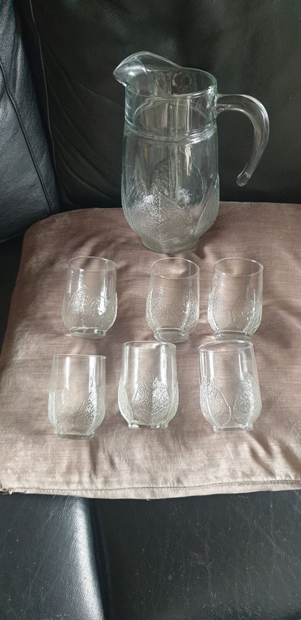 Set Lövet kanna o 6 glas