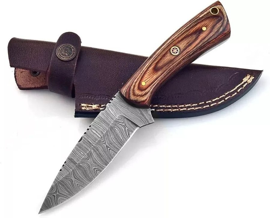 CUSTOM HANDMADE DAMASCUS STEEL FIXED BLADE HUNTING CAMPING KNIFE BUSHCRAFT KNIFE