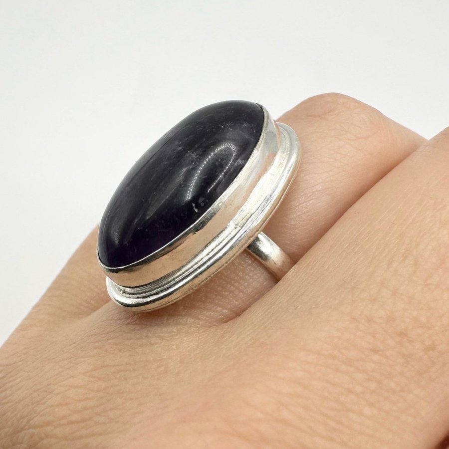 Sten ring, silverpläterad. Ametist Sten. Ädelsten. 925.