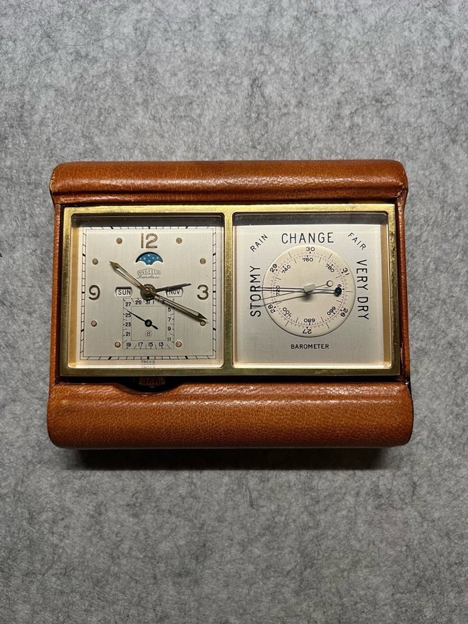 Vintage Angelus Baroluxe - Barometer och klocka. Med läderetui.