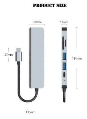 USB-C Hub 6-i-1 med HDMI USB 30 SD/TF-kortläsare