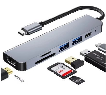 USB-C Hub 6-i-1 med HDMI USB 30 SD/TF-kortläsare