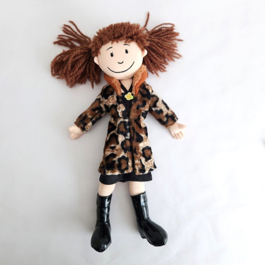 Cloth  Yarn Doll Brown Hair Leopard Print Coat Go Go Boots Fingernails