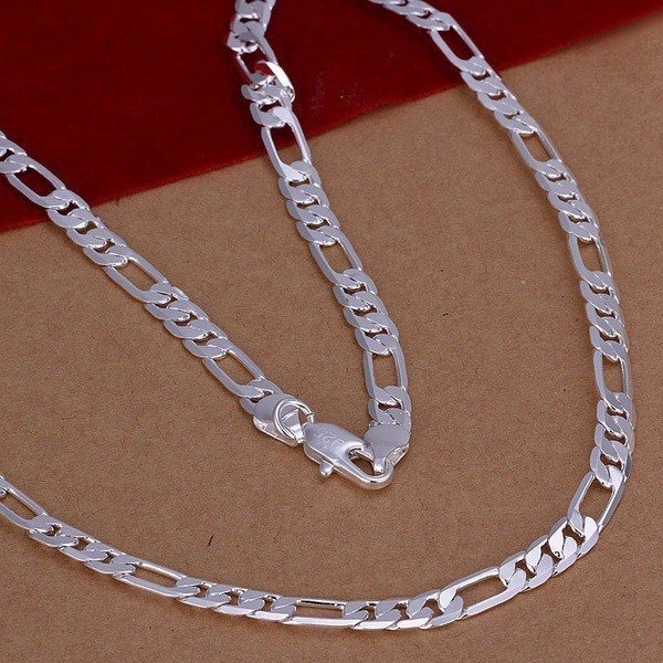 50cm 6mm Sterling Silver länk pansar figaro pläterad halsband - STAMPLAD