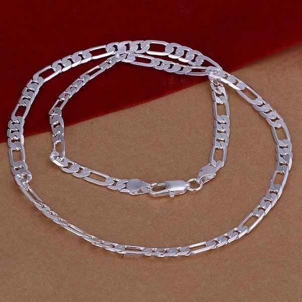 50cm 6mm Sterling Silver länk pansar figaro pläterad halsband - STAMPLAD