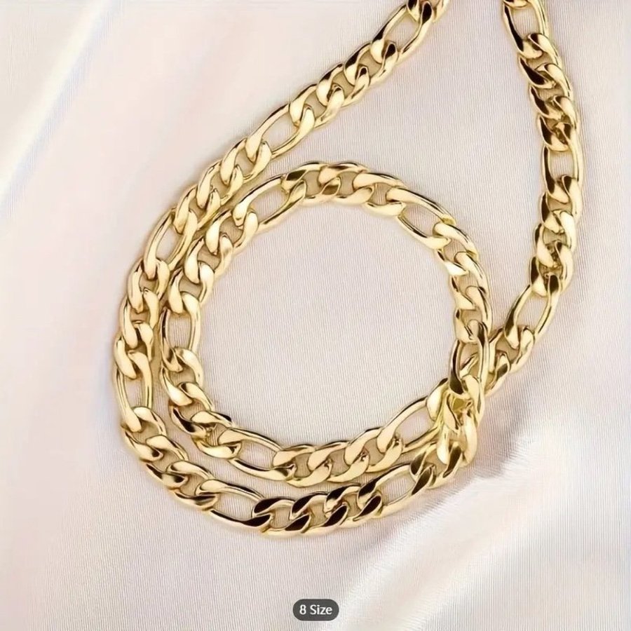 Lyxig 18K Guld Figaro Halsband 55cm 8mm 18 K Guldpläterad Kedja