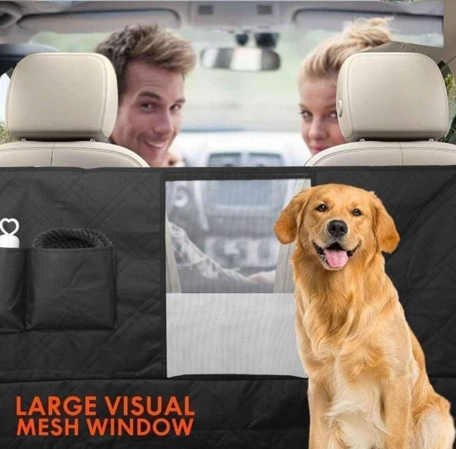 Premium Dog car seat cover with side flaps, windows and pockets