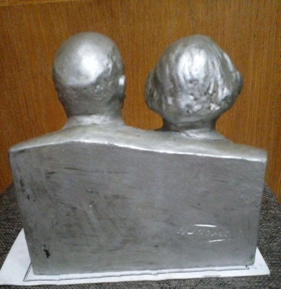 Original Sovjet metal skulptur V. Lenin och K. Marx. Ryssland, kommunism USSR