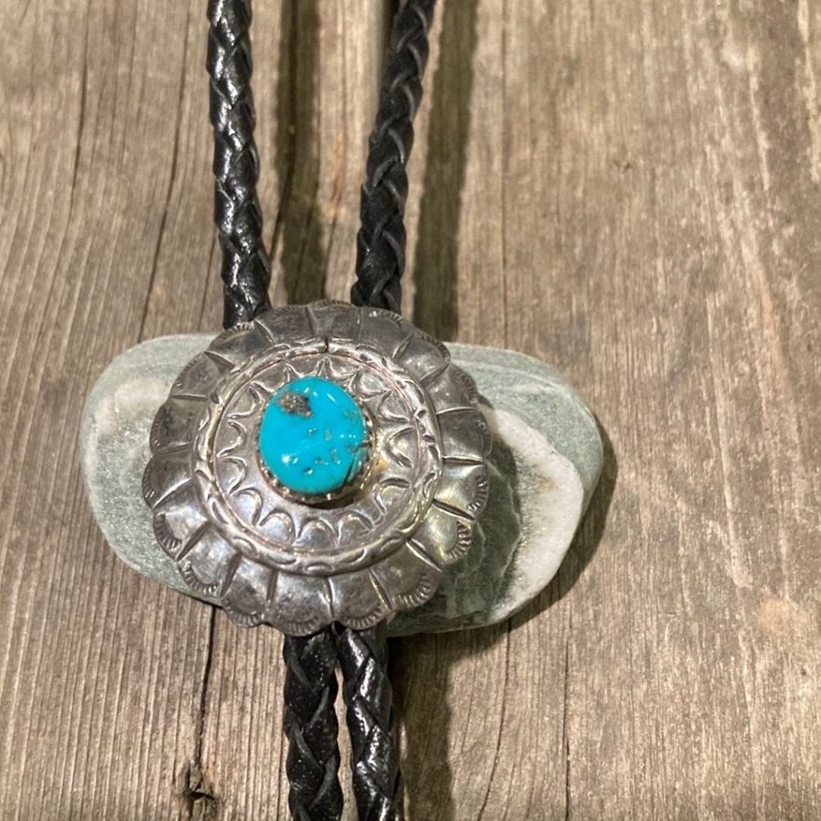 Beutiful Authentic Native Silver Concho Bolo Tie